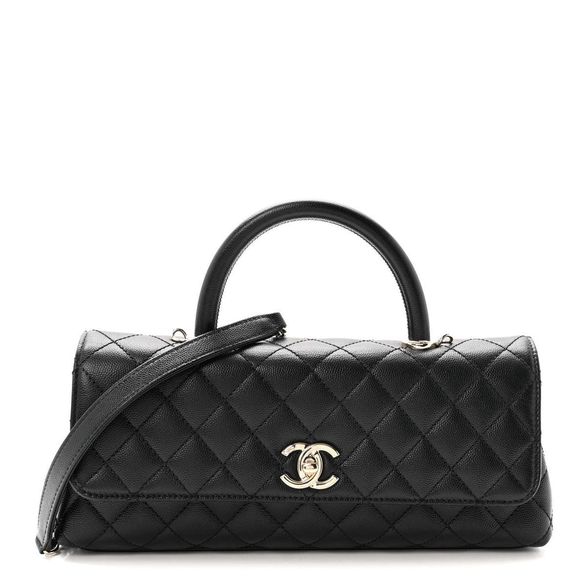 Maxi Quilted Caviar Flap Shoulder Bag - Black