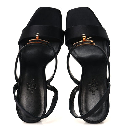 Hermes Satin Women's Glamour 95 Sandals 36.5 Black