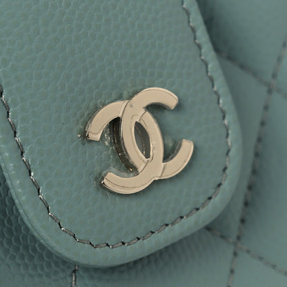 Quilted Caviar Wallet Bag - Light Blue