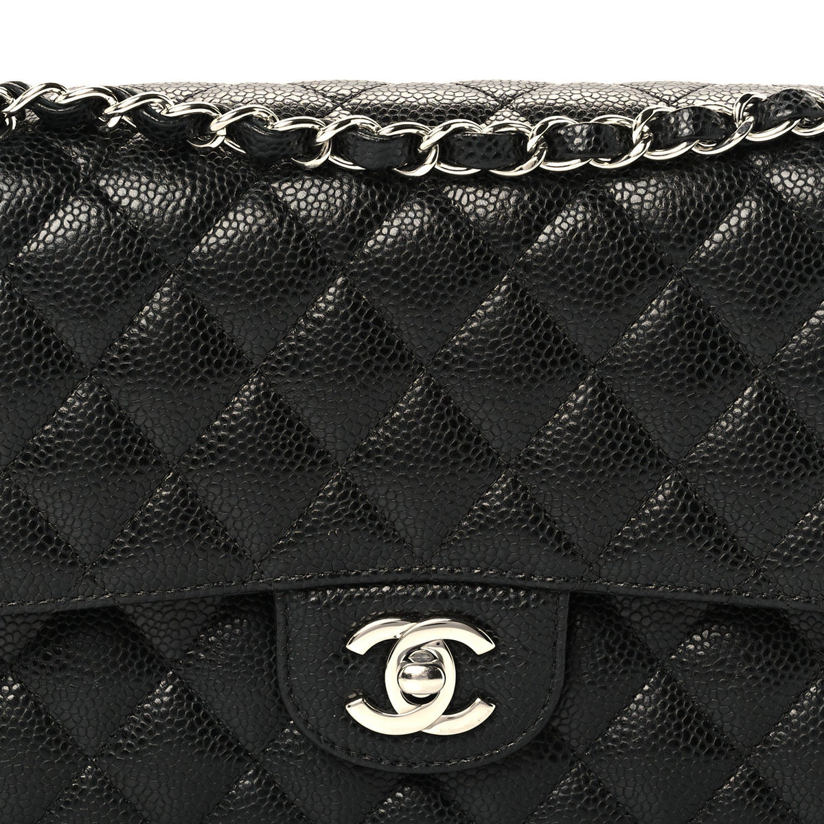 Medium Quilted Caviar Flap Shoulder Bag - Black