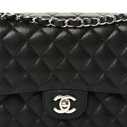 Medium Quilted Caviar Flap Shoulder Bag - Black