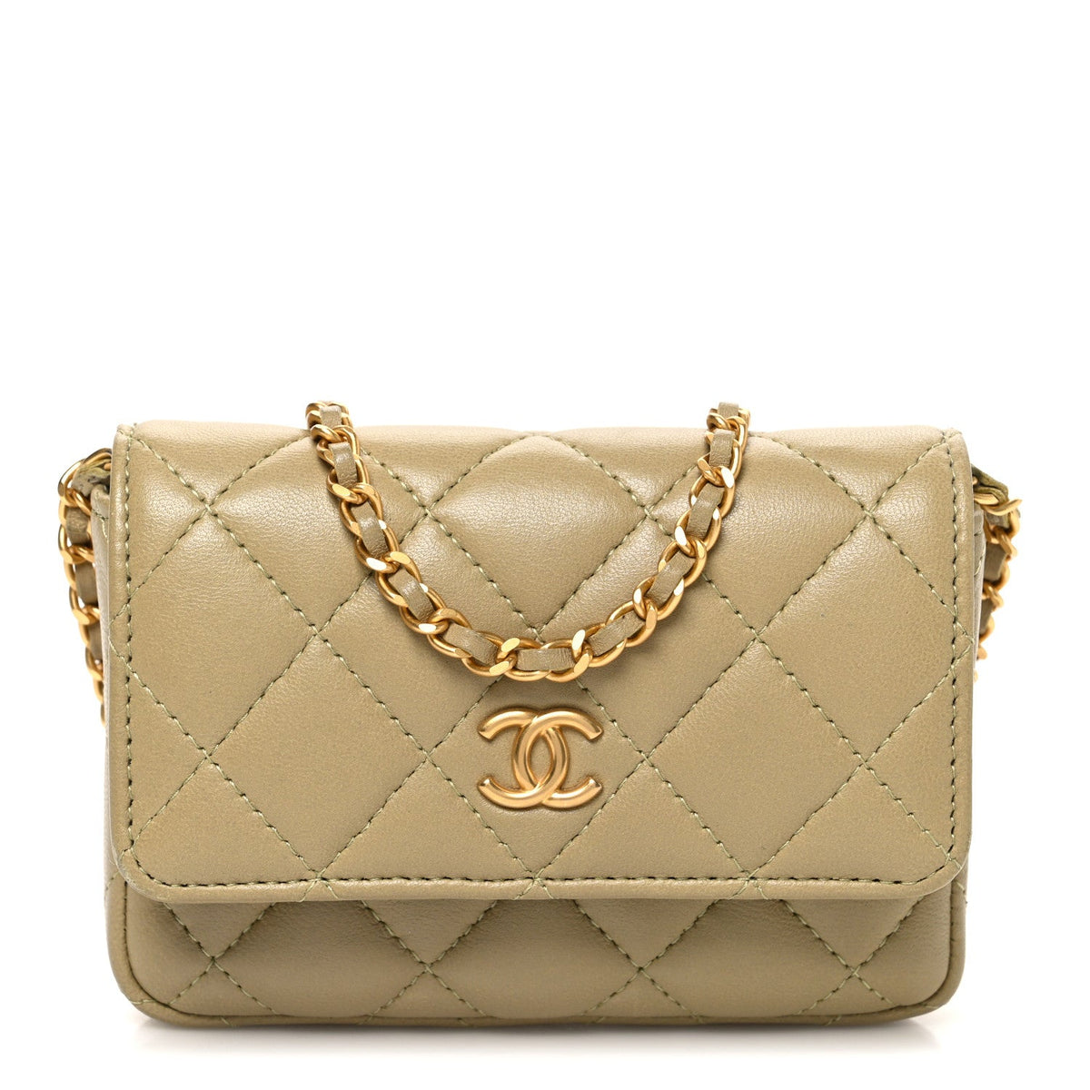 Quilted Lambskin Clutch Bag - Light Green