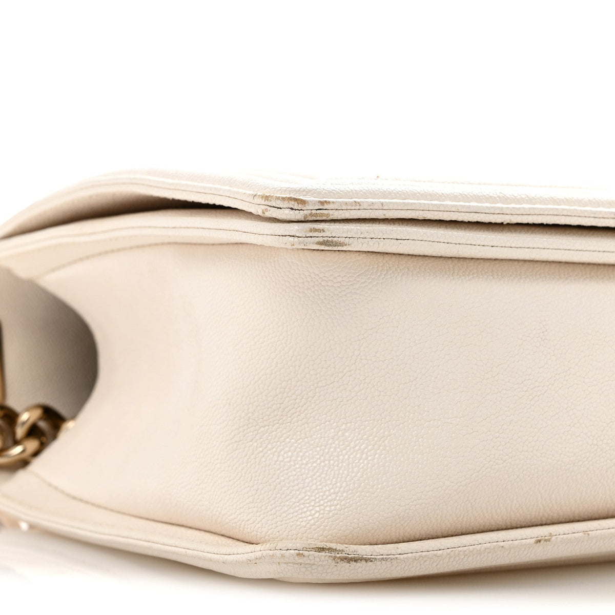 Medium Quilted Caviar Flap Shoulder Bag - White