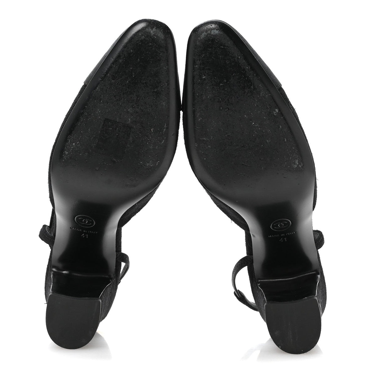 Chanel Wool Grosgrain Women's Cap Toe CC Slingback Pumps 41 Black