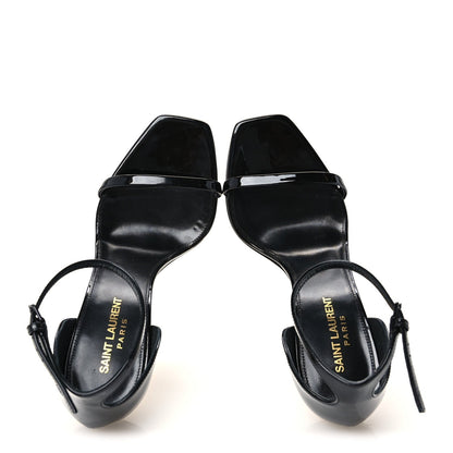 Saint Laurent Patent Calfskin Women's Opyum 110 Sandals 37.5 Black Gold