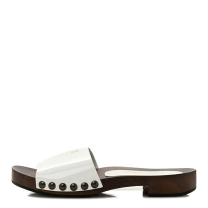 Miu Miu Patent Leather Women's Vernice Logo Slide Clogs 36 White