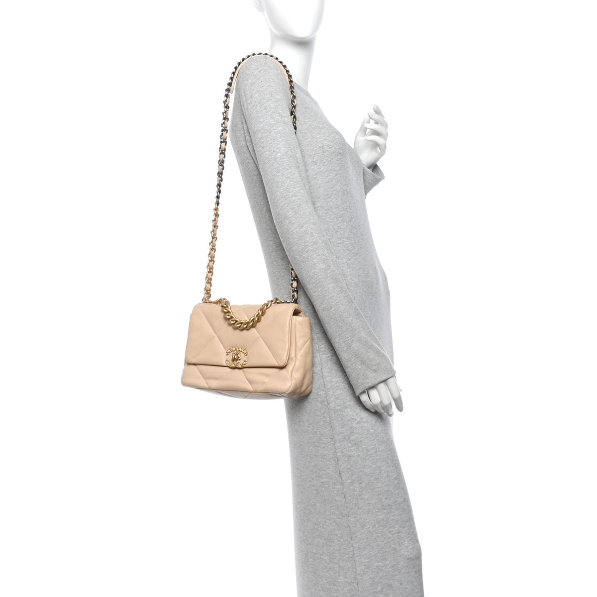 Medium Quilted Lambskin Flap Shoulder Bag - Beige