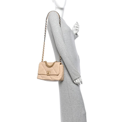 Medium Quilted Lambskin Flap Shoulder Bag - Beige