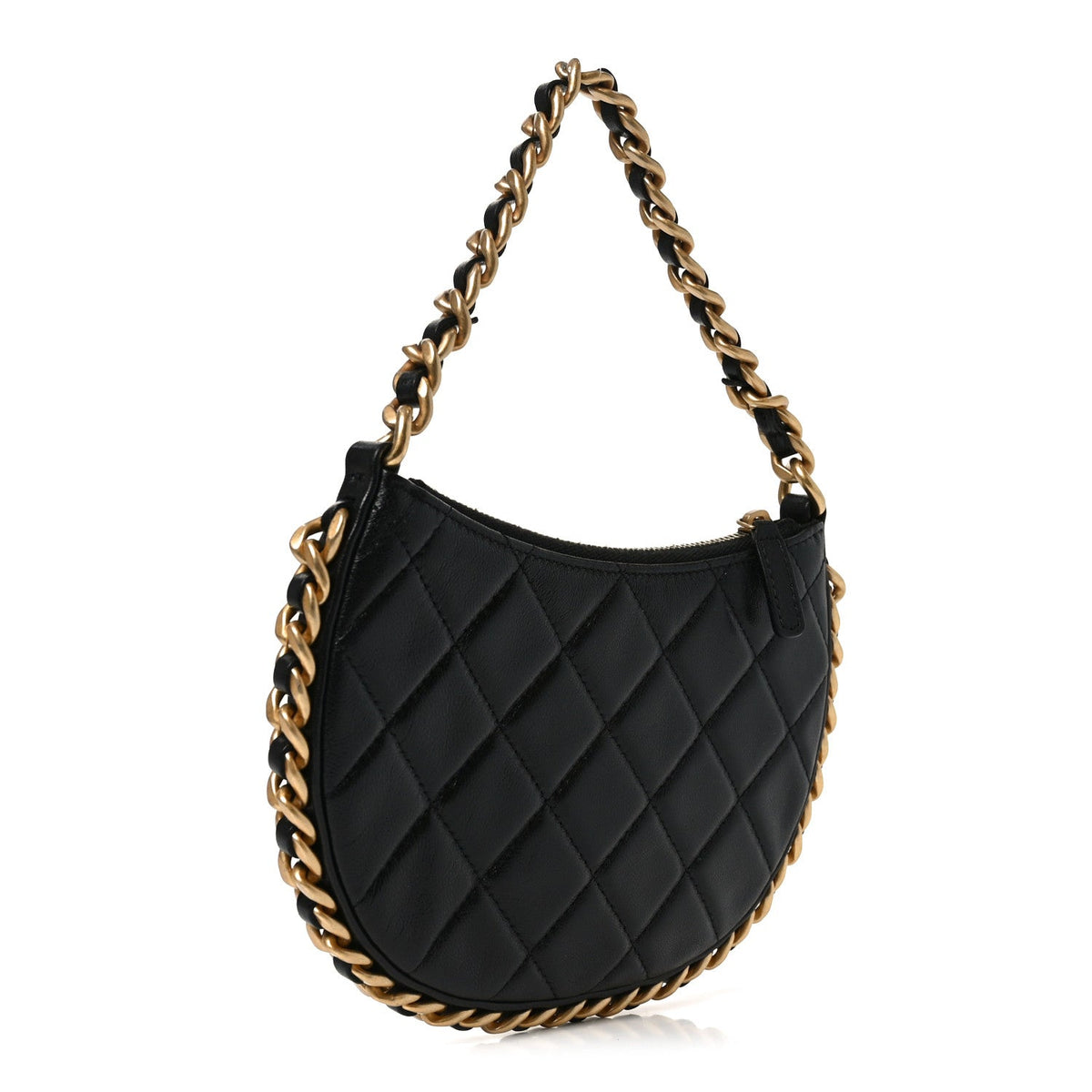 Small Quilted Lambskin Hobo Bag - Black