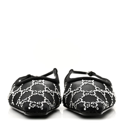 Gucci Suede Mesh Women's Crystal GG Demi Ballet Flats 37.5 Black