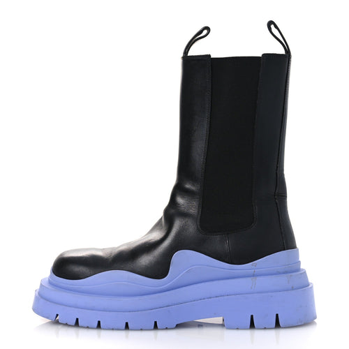 Bottega Veneta Calfskin Women's The Tire Chelsea Boots 40 Black Periwinkle