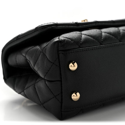 Mini Quilted Caviar Flap Shoulder Bag - Black