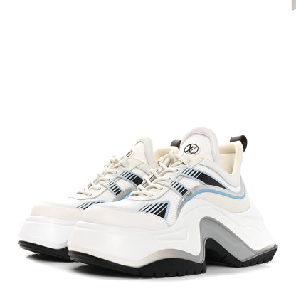 Louis Vuitton Calfskin Technical Nylon Women's LV Archlight Sneakers 38 White Blue Gris