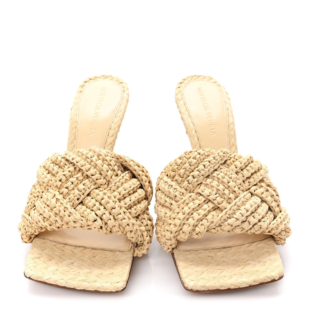 Bottega Veneta Raffia Women's Intrecciato Lido Mule 90 Sandals 36 Cane Sugar
