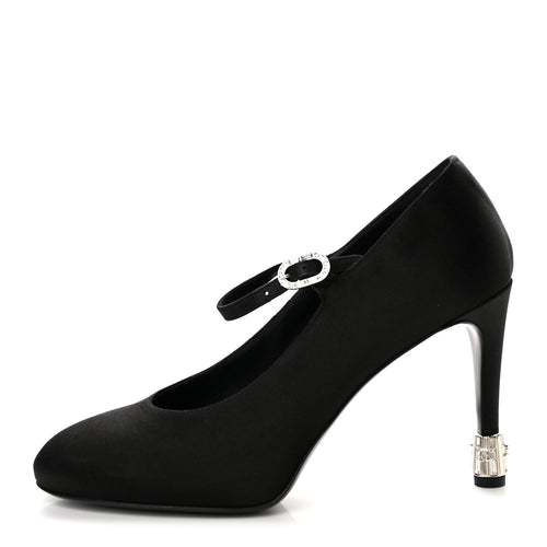 Chanel Satin Crystal Mary Jane Women's Pumps Black