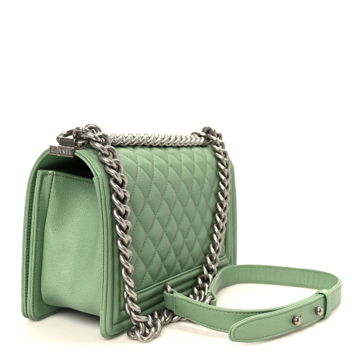 Medium Quilted Caviar Flap Shoulder Bag - Light Green