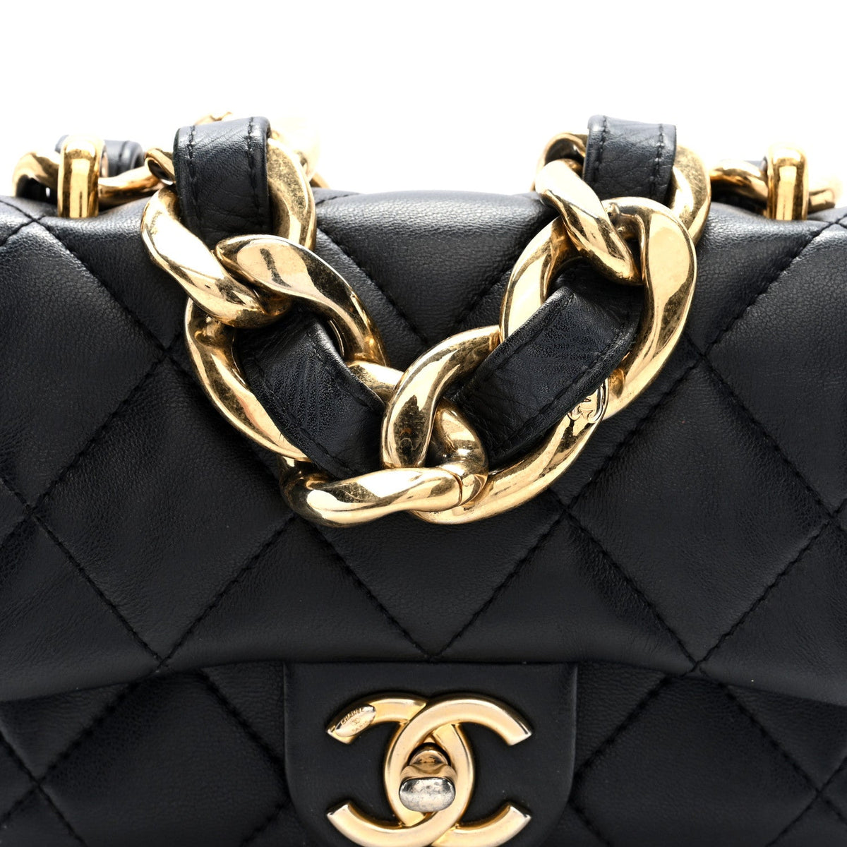 Mini Quilted Lambskin Flap Shoulder Bag - Black