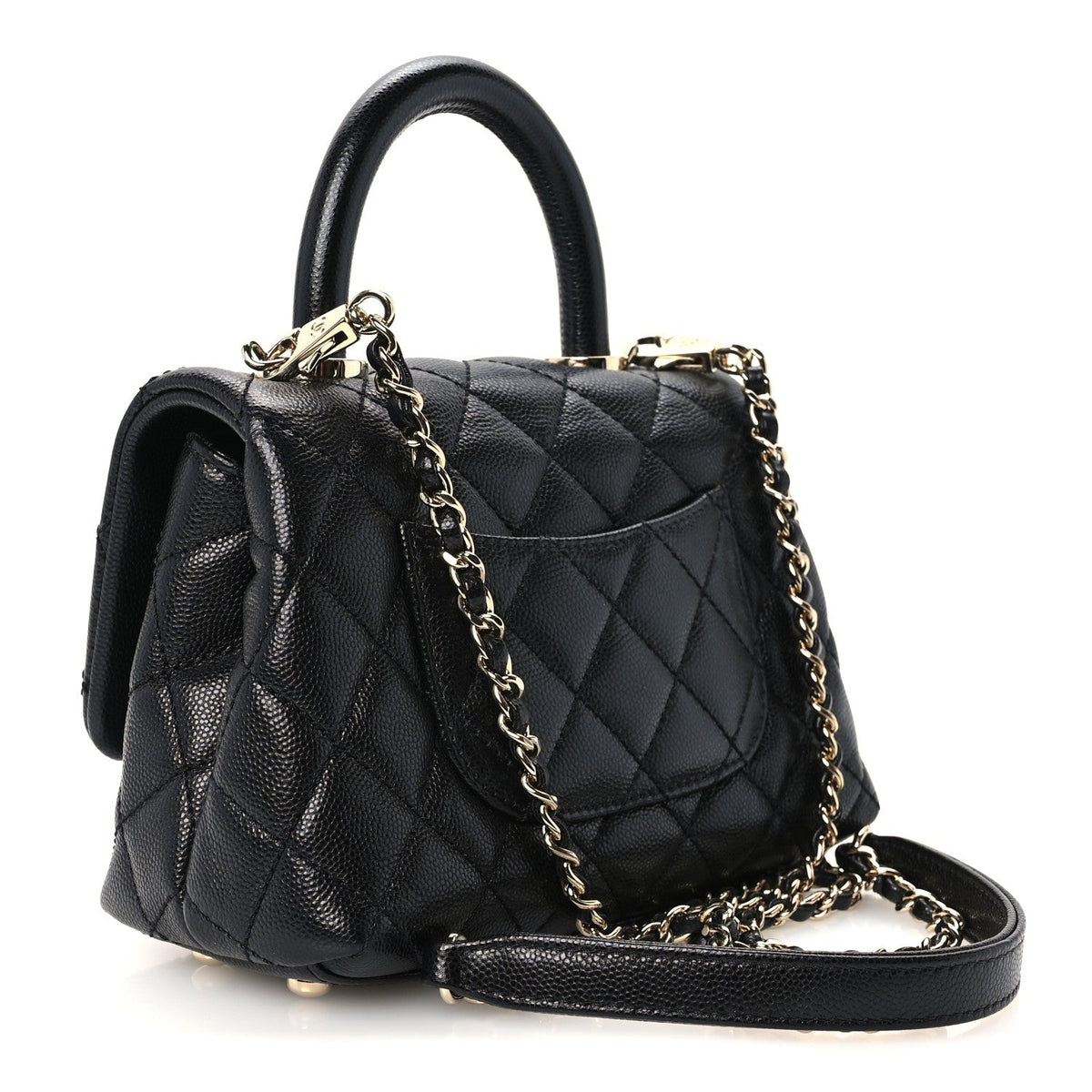 Mini Quilted Caviar Flap Shoulder Bag - Black