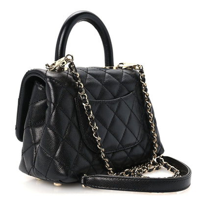 Mini Quilted Caviar Flap Shoulder Bag - Black