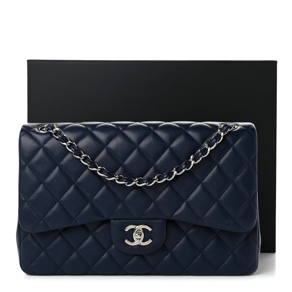 Quilted Caviar Flap Shoulder Bag - Blue