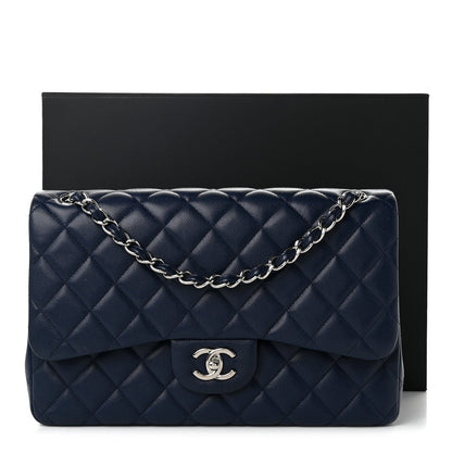 Quilted Caviar Flap Shoulder Bag - Blue