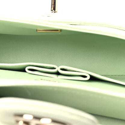 Small Quilted Caviar Flap Shoulder Bag - Light Green