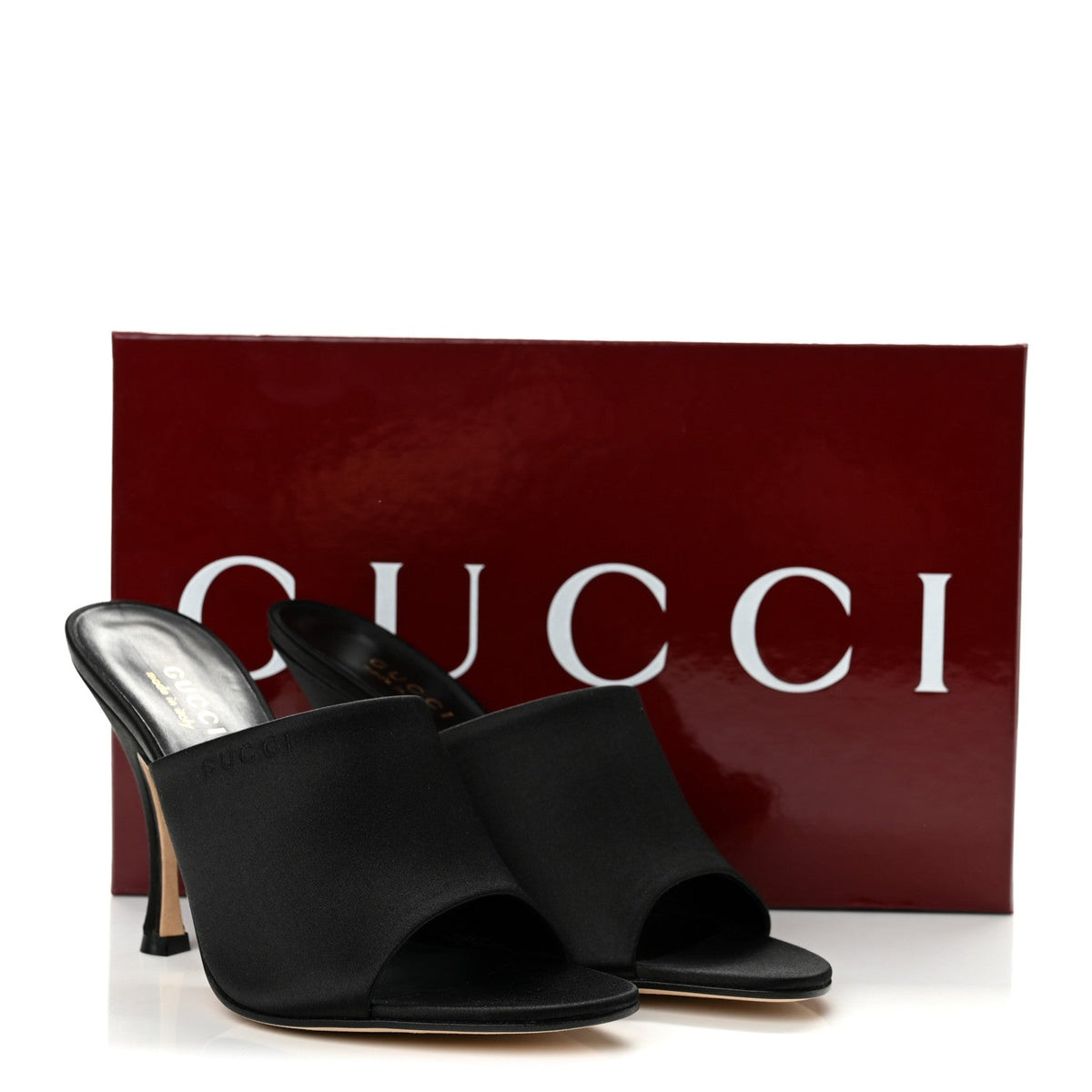 Gucci Satin Silk Women's Logo Sandal Pumps 38 Black