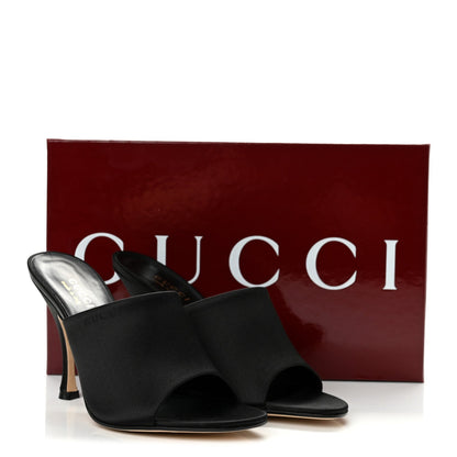 Gucci Satin Silk Women's Logo Sandal Pumps 38 Black