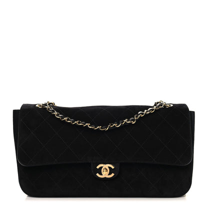 Small Calfskin Suede Flap Shoulder Bag - Black