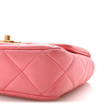 Mini Quilted Lambskin Flap Shoulder Bag - Pink