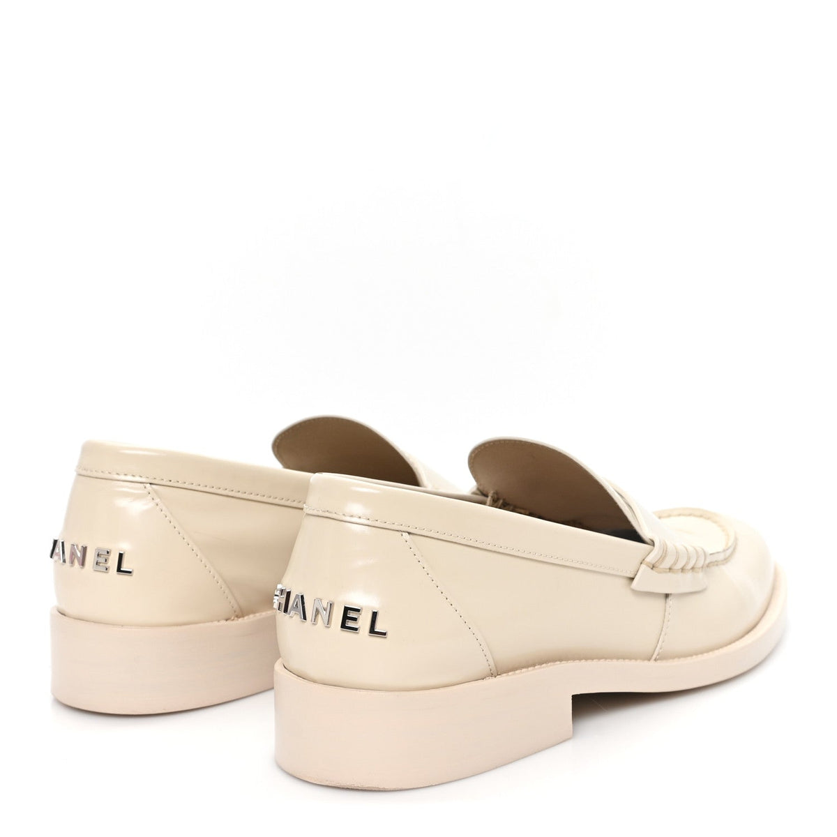 Chanel Shiny Calfskin Women's Logo Loafers 40 Light Beige