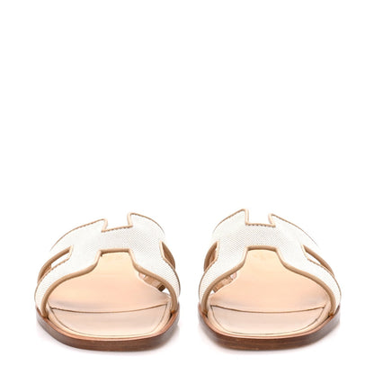 Hermes Linen Canvas Women's Oran Sandals 38 Beige