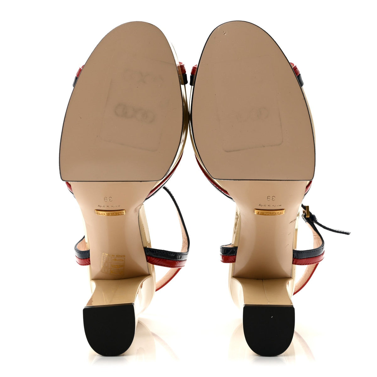 Gucci Patent Women's Millie Platform Ankle Strap Sandals 39 Red Blue