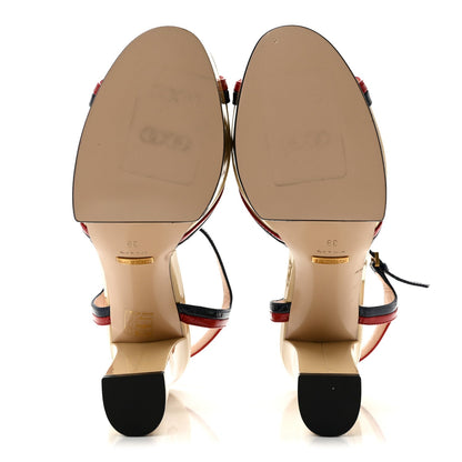 Gucci Patent Women's Millie Platform Ankle Strap Sandals 39 Red Blue
