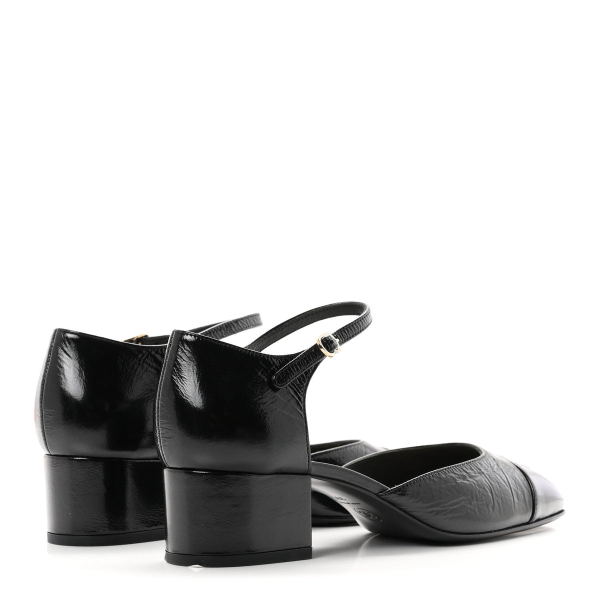 Chanel Glazed Crinkled Calfskin CC Cap Toe Mary Janes Women's Shoes