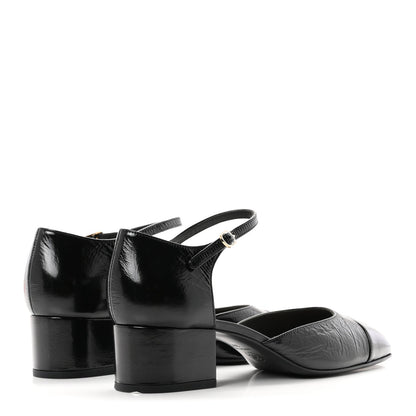 Chanel Glazed Crinkled Calfskin CC Cap Toe Mary Janes Women's Shoes