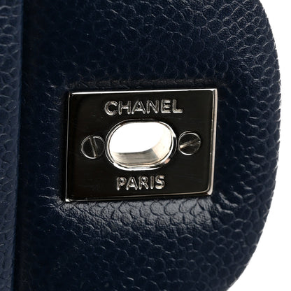 Quilted Caviar Flap Shoulder Bag - Blue