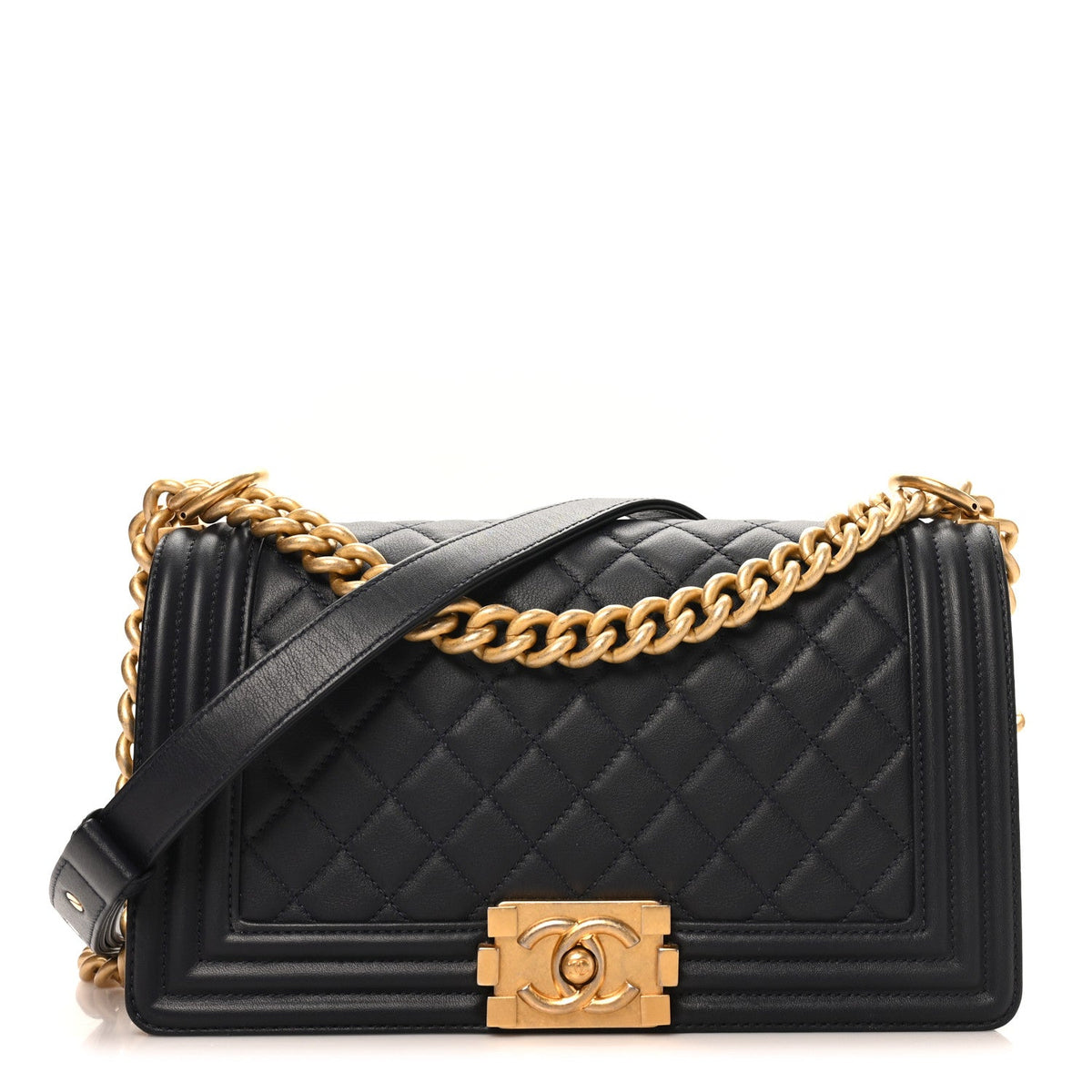 Medium Quilted Lambskin Flap Shoulder Bag - Dark Navy