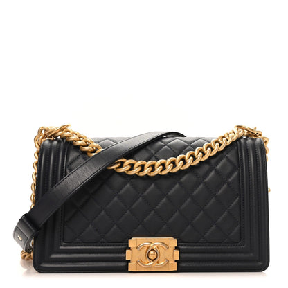 Medium Quilted Lambskin Flap Shoulder Bag - Dark Navy