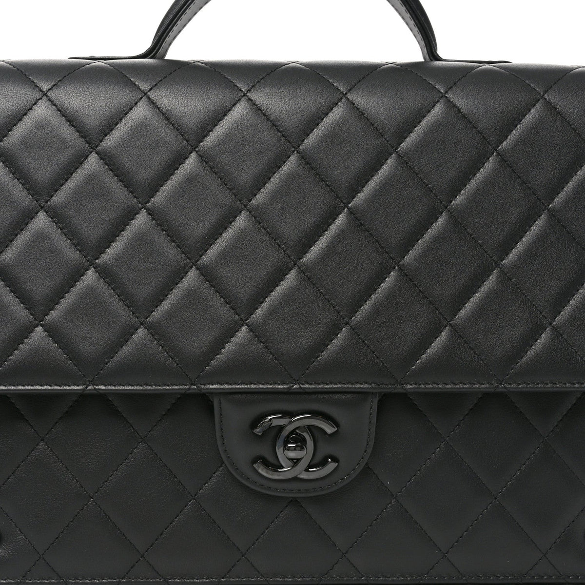 Quilted Lambskin Satchel Bag - Black