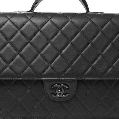 Quilted Lambskin Satchel Bag - Black
