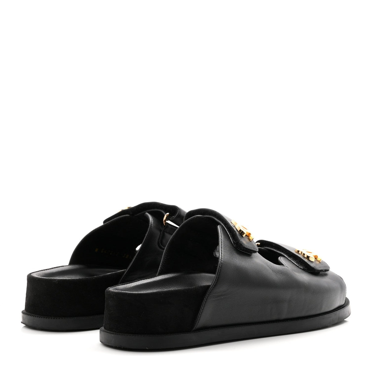 Chanel Lambskin Velcro Dad Chain CC Women's Slide Sandals Black