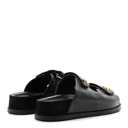 Chanel Lambskin Velcro Dad Chain CC Women's Slide Sandals Black