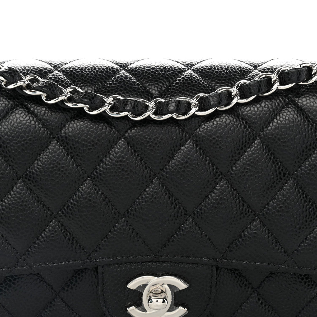 Medium Quilted Caviar Flap Shoulder Bag - Black