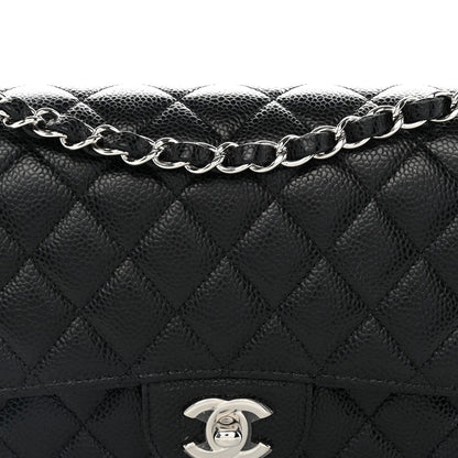Medium Quilted Caviar Flap Shoulder Bag - Black