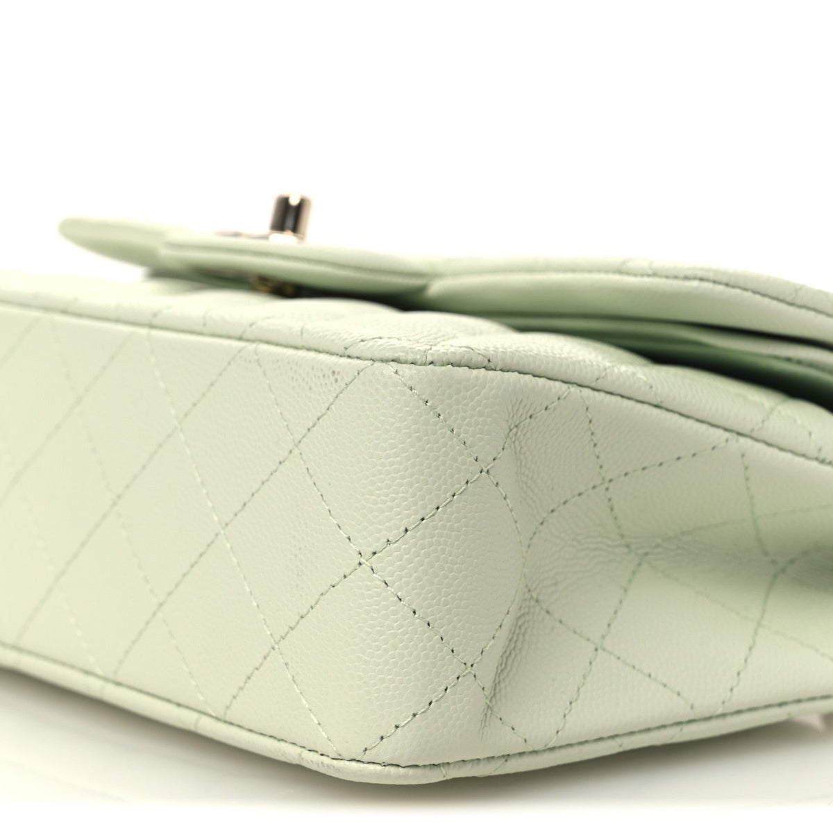 Small Quilted Caviar Flap Shoulder Bag - Light Green