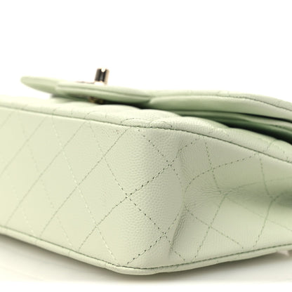 Small Quilted Caviar Flap Shoulder Bag - Light Green