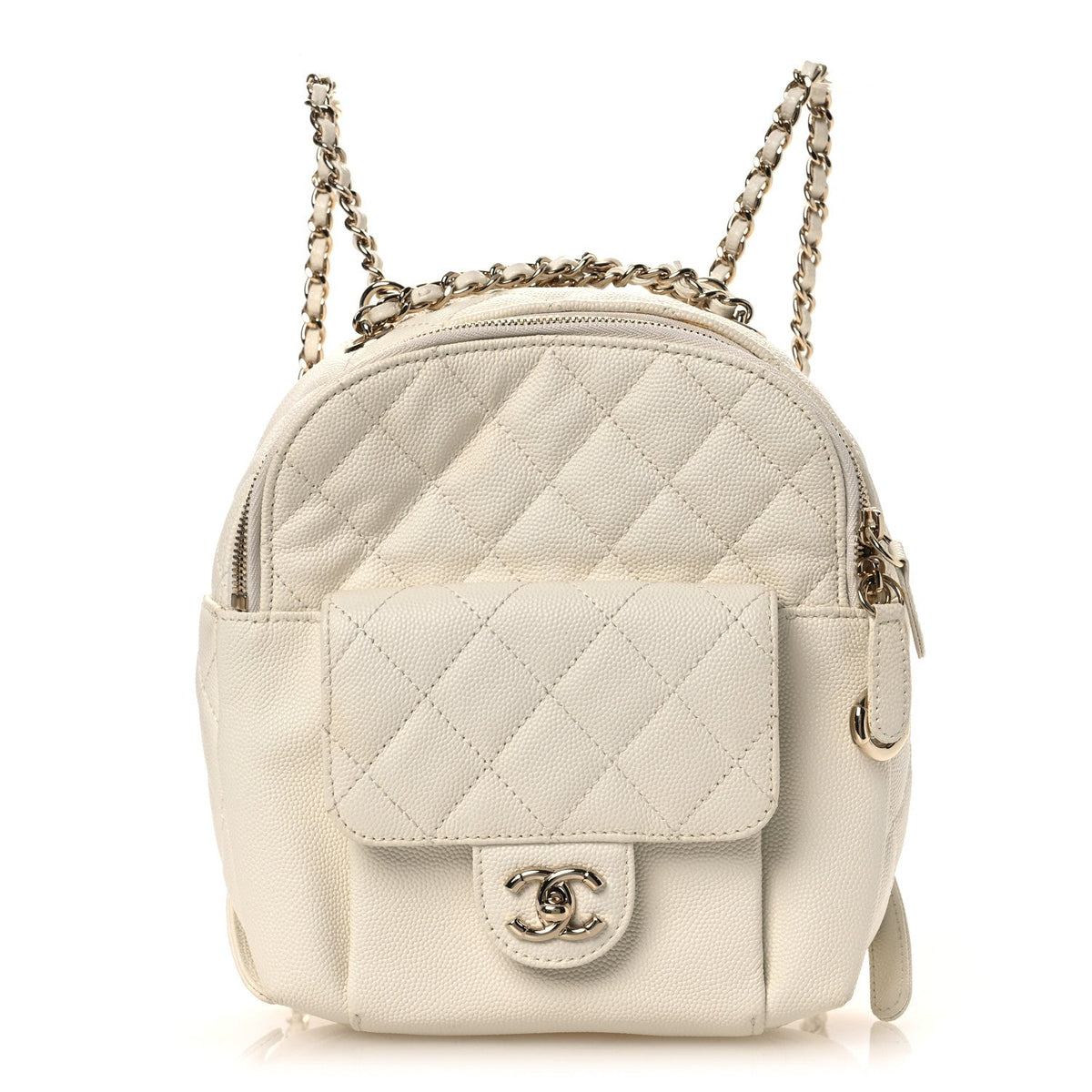 Small Quilted Caviar Backpack - White