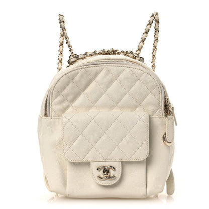 Small Quilted Caviar Backpack - White