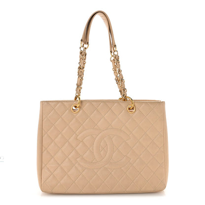 Quilted Caviar Tote Bag - Beige